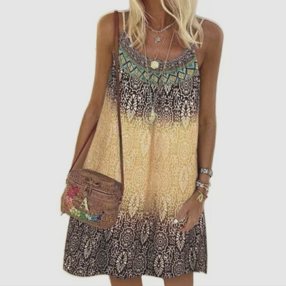 2/100nwt Boho Women's Summer Dress Bohemian Multicolor Strappy Vacation